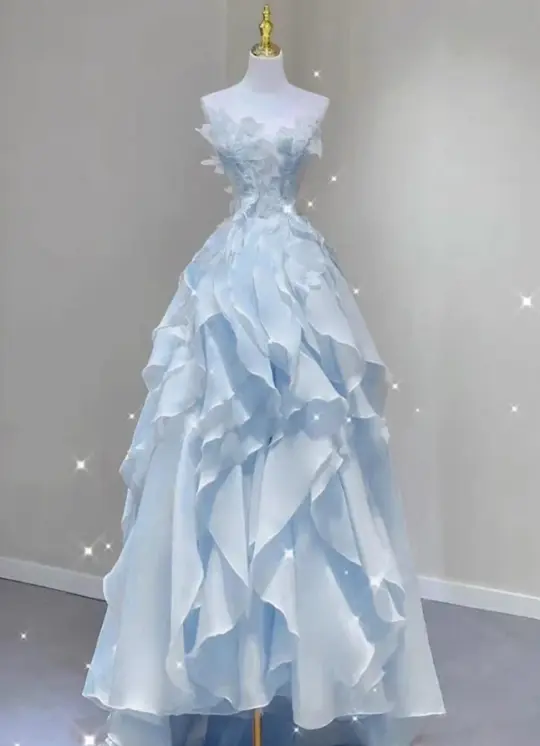 Pale Blue Flowy Prom Gown , Tulle Elegant Bodycon Maxi Party Dress Summer Dress RS1395
