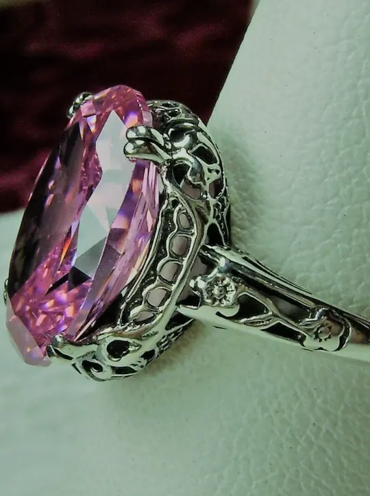 Pink Ring, Size 5, Pink Cubic Zirconia Gemstone, Revival Edwardian Jewelry #D70 - Ship Today