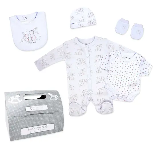 Rock A Bye Baby Boutique Girls Bunny 5 Pc Layette Gift Set 0-3M