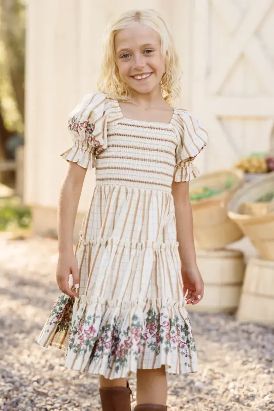 Mini Madeline Dress in Embroidered Cider Grid
