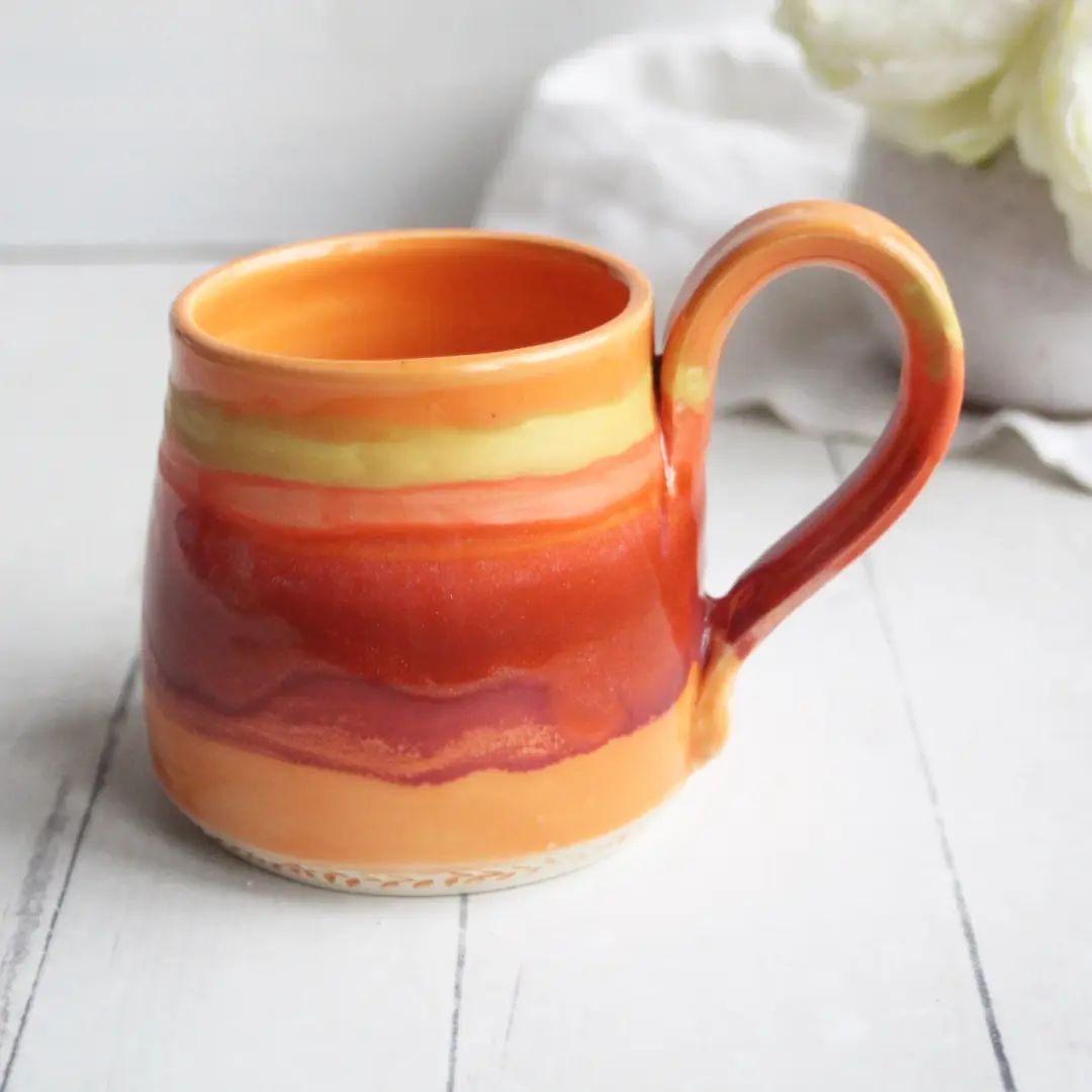 Orange Sunset Handmade Pottery Mug, 12 Ounce, Made in USA