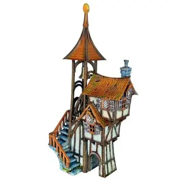 The Vestry House 28mm 3D printed medieval fantasy town terrain, painted example, front view