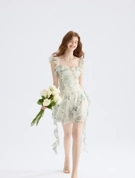 French dress floral suspender skirt design short skirt small skirt women summer R3448