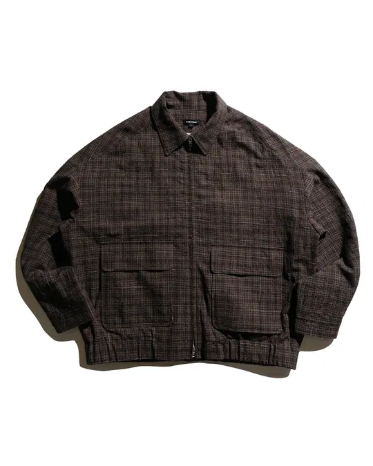 evan kinori Zip Jacket Two Kasuri Wool Check Brown/Beige/Navy