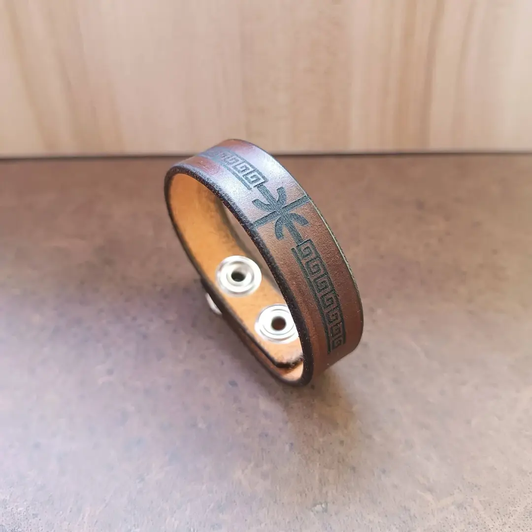 Double Epsilon Meander Leather Bracelet with free underside message