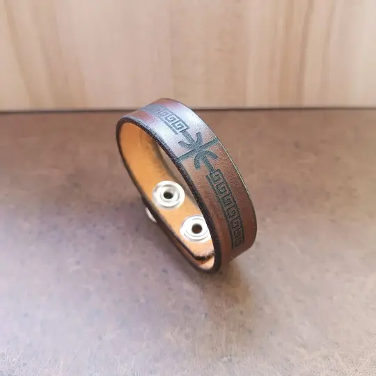 Double Epsilon Meander Leather Bracelet with free underside message