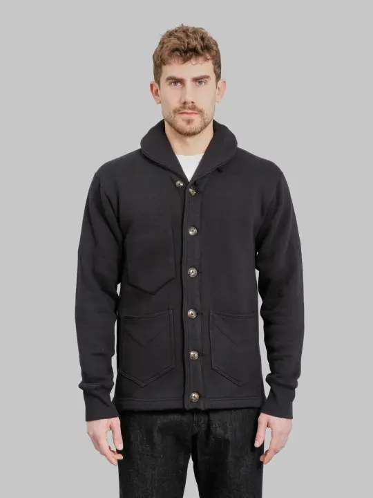The Strike Gold Loopwheeled Shawl Collar Cardigan Black