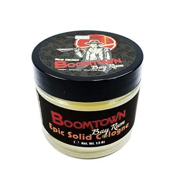 Boomtown Bay Rum Solid Cologne | Contains Prickly Pear Oil | Gun Smoke, Leather, West Indian Bay Rum