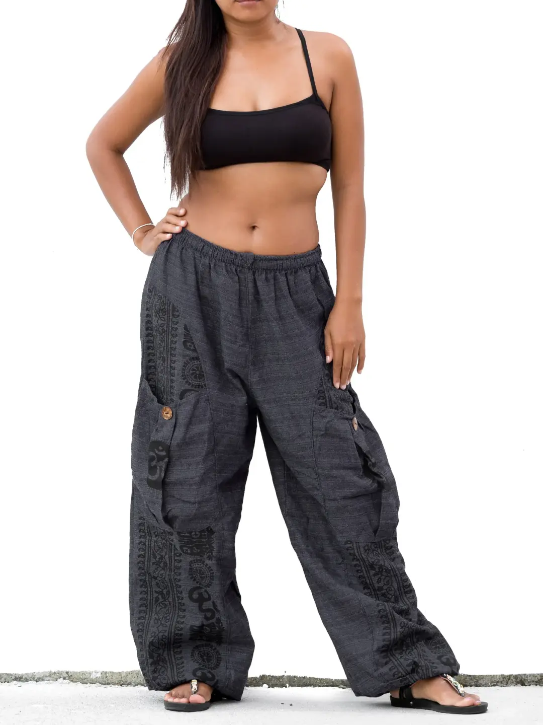 Harem Pants Om Front Pocket Ash Black