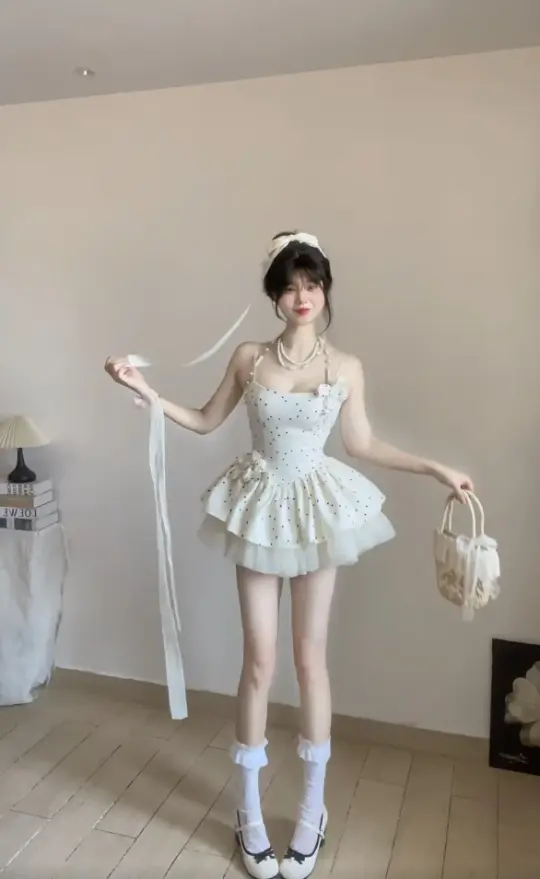White Strapless Polka Dot Ruffled Tutu Dress R9141