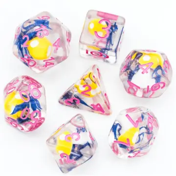 Yellow Mushroom and Blue Flower Dice Set – 7-Piece Botanical DnD Dice