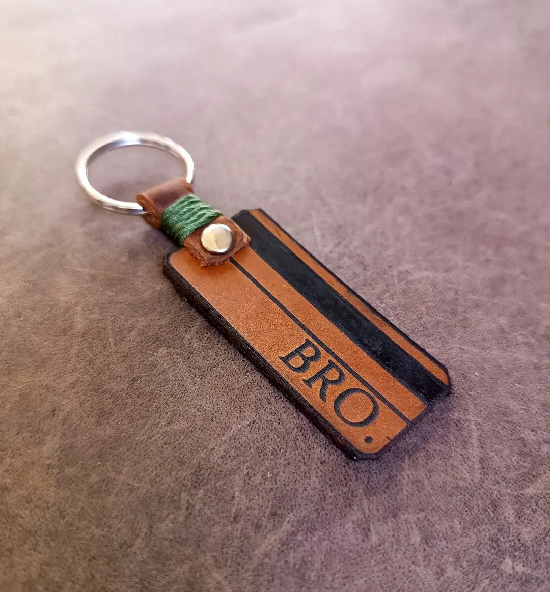 "BRO" Personalized Leather Keychain | Funny Gift for Brother, Best Friend, or Mom