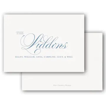 Simple French Blue Script Landscape Family Enclosure Card