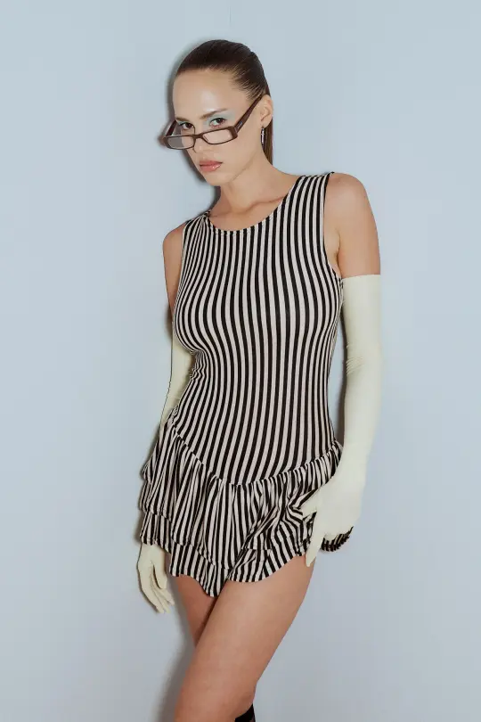 Cream Stripe Tencel/Wool Blend Mini Romper