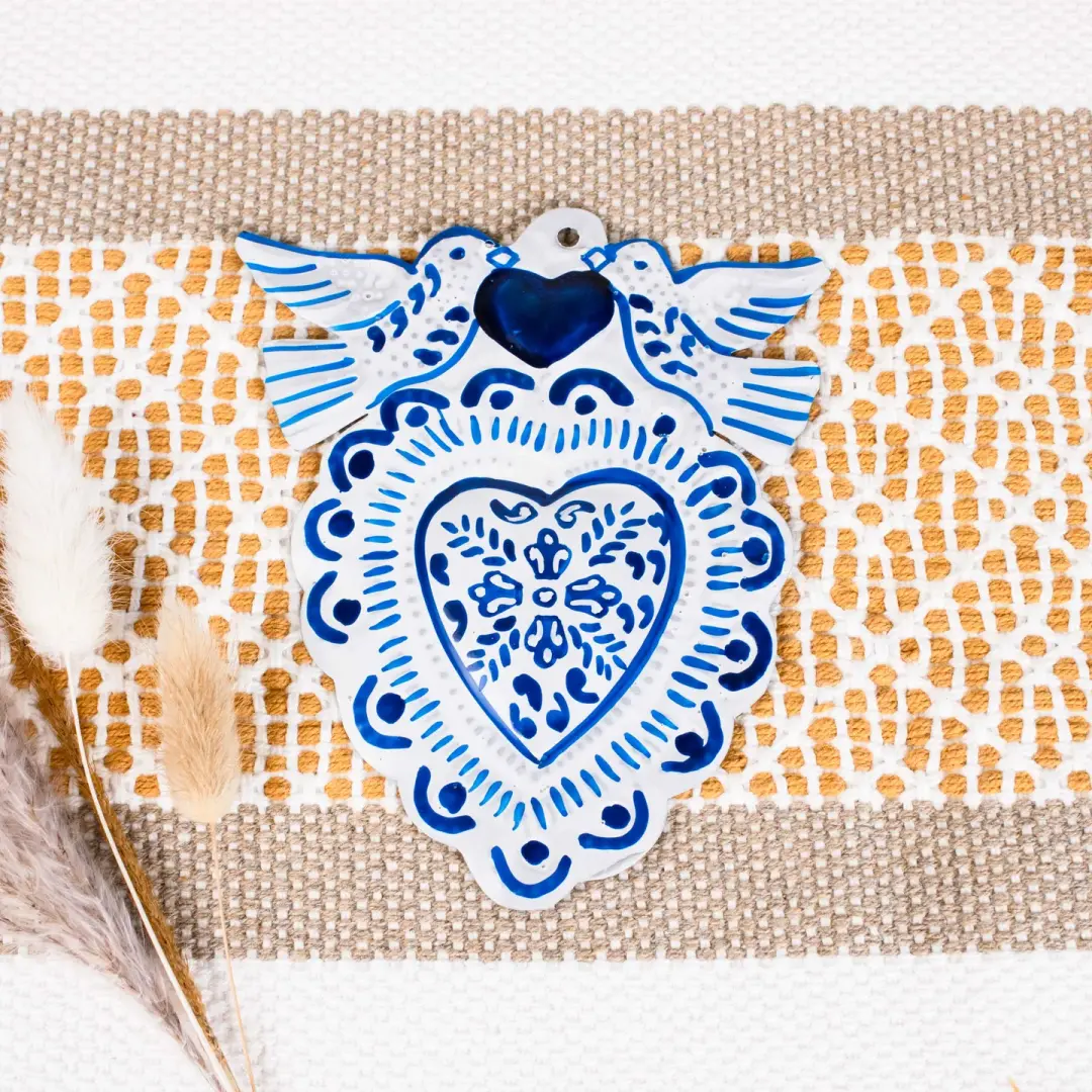 "Talavera" Mexican Milagro Tin Heart