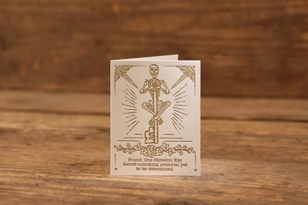 Skeleton Key Letterpress Card (A2: 5.5 x 4.25")