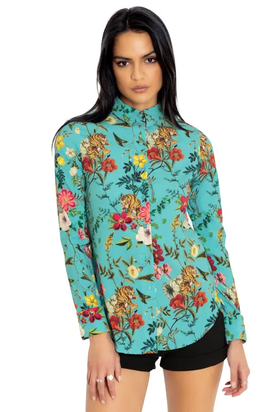 Tropical Tiger Long Sleeve Business Time Shirt