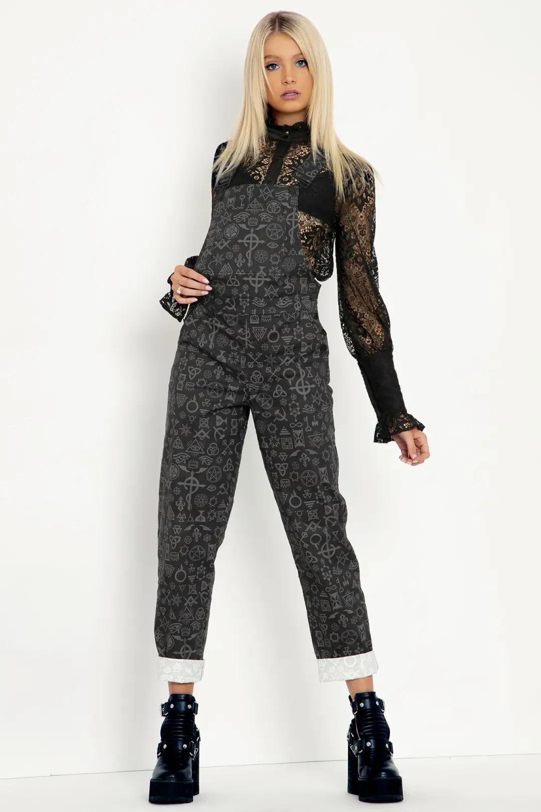 Secret Symbols Denim Overalls