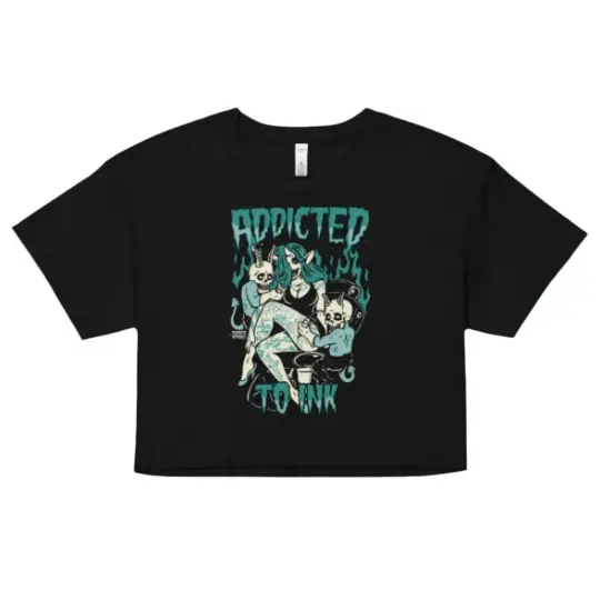 Addicted To Ink Crop Top - Goth T-Shirt for Tattoo Lovers & Dark Aesthetic