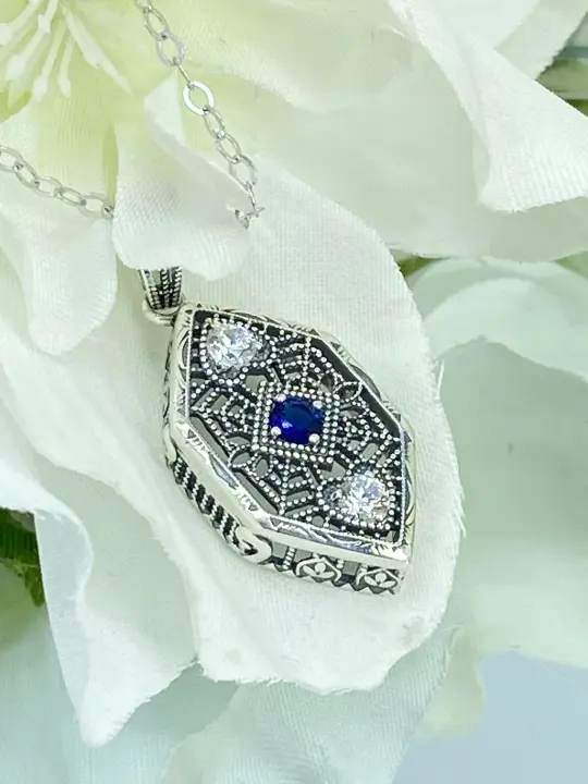 Sapphire Pendant, Art Deco Revival Jewelry #D231 - Ready to Ship