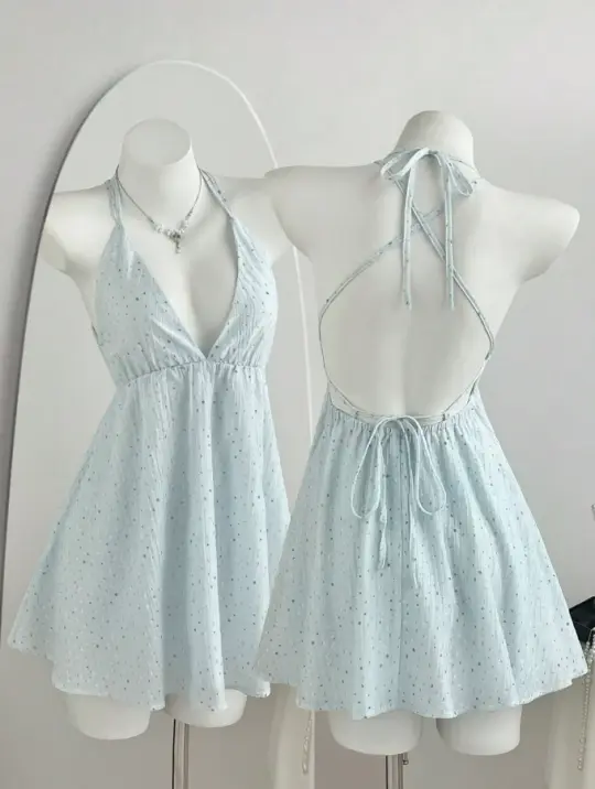 Fresh Pale Blue Homecoming Dress ,A-Line Deep V-neck Sexy Mini Summer Dress RS1105
