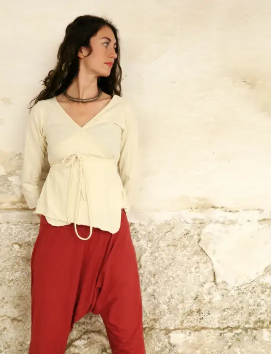 Flip Wrap Babydoll Cropped Shirt
