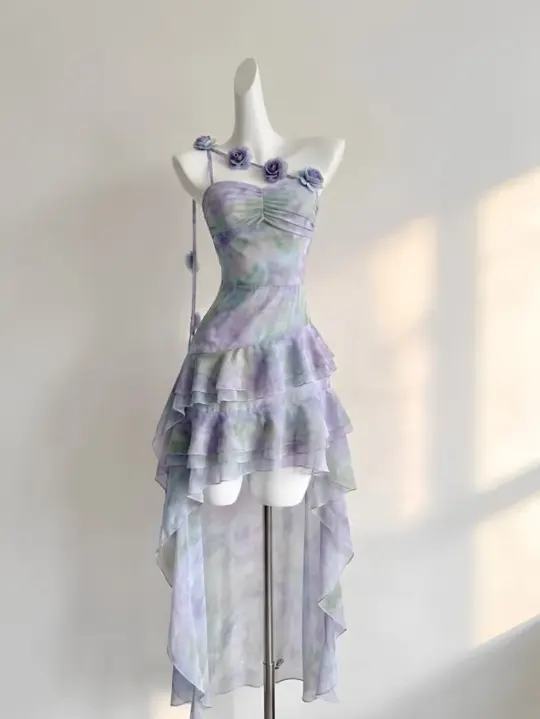 Elegant Gradient Ruffled Homecoming Dress A-Line Strapless Corset Hi-Lo Summer Dress  RS659