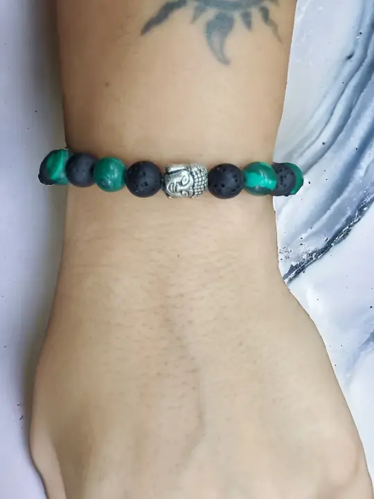 Malachite with Lava Bracelet with amulet