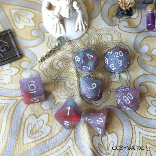 Culling Galaxy Dice Set – 7-Piece Blue Red Resin DnD Dice