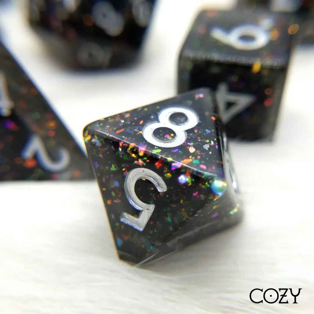 Black Rainbow Glitter Dice Set.