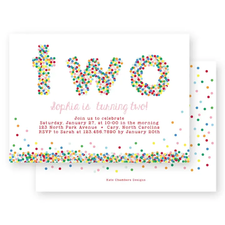 Sprinkles & Confetti TWO Kids Birthday Party Invitation