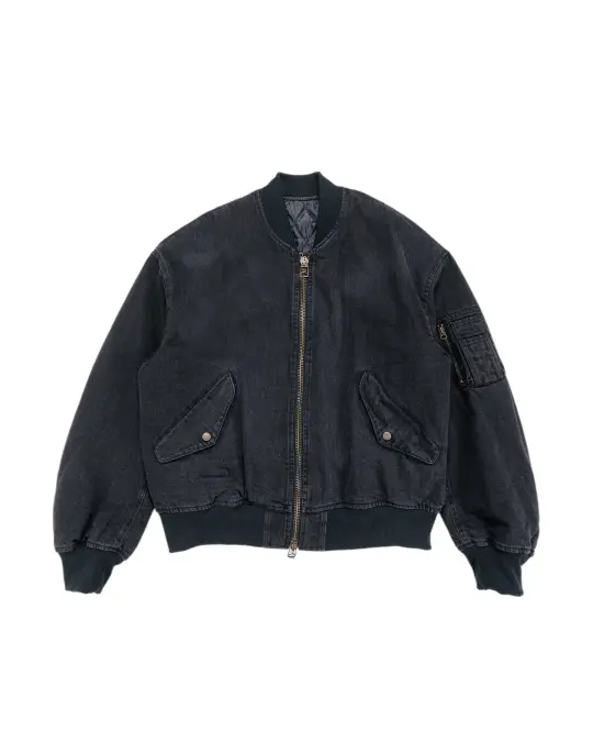 marka Puffed Denim Bomber Jacket Organic Cotton 12oz Denim Black