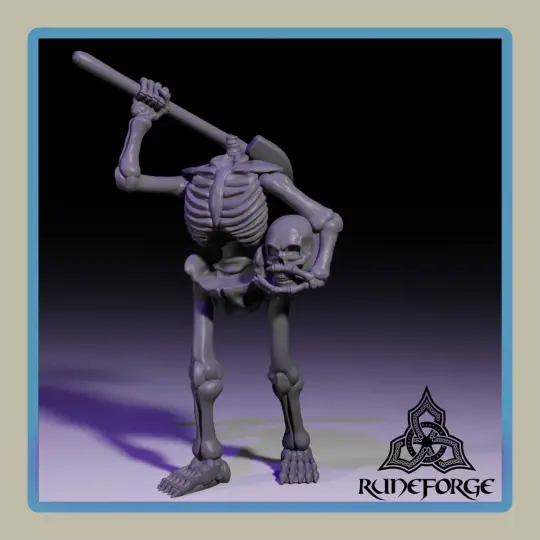 render of 28mm miniature undead unarmored skeleton holding head