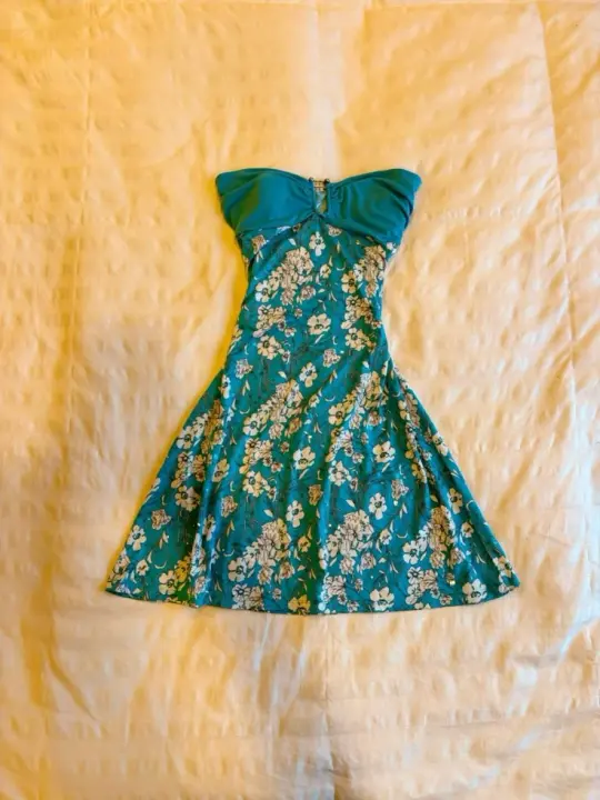 Blue retro floral tube top sexy waist skirt homecoming dress R2612