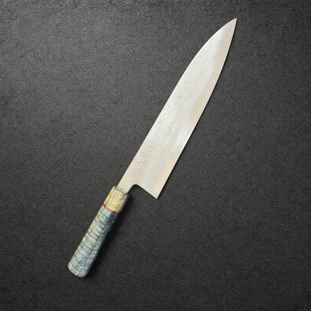 Masuda Yoshihide Blue #1 Migaki Damascus Gyuto 240mm with Prisma Handle