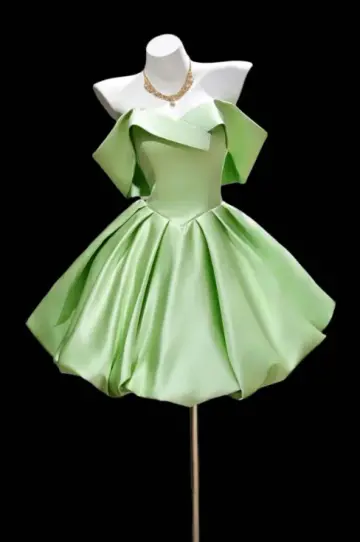 Minimalist Light Green A-Line Portrait Corset Mini Prom Dress Homecoming Dress RS434