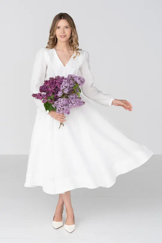 Bridget – Tailored V-Neck Linen Midi Dress