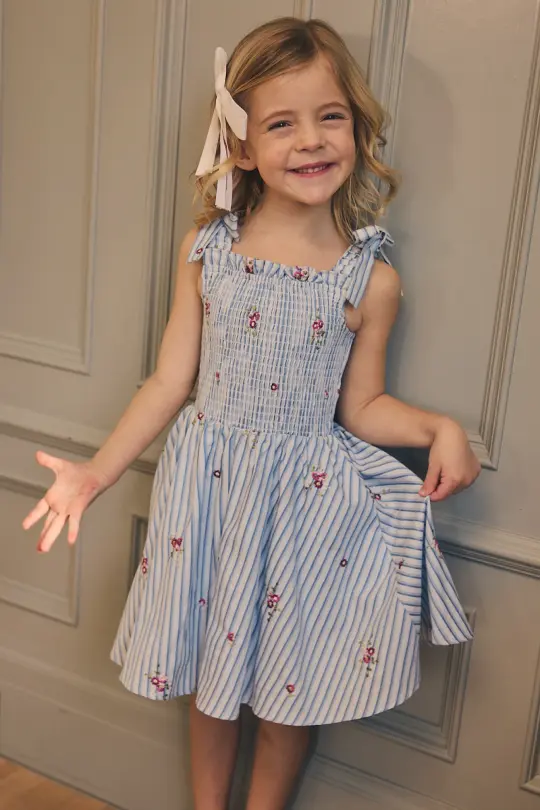 Mini Bluebell Dress in Blue & White Stripes