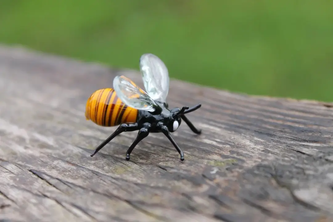 Handmade Yellow Glass Bee Figurine With Black Stripes 1.4 Inches