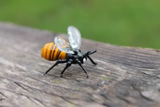 Handmade Yellow Glass Bee Figurine With Black Stripes 1.4 Inches