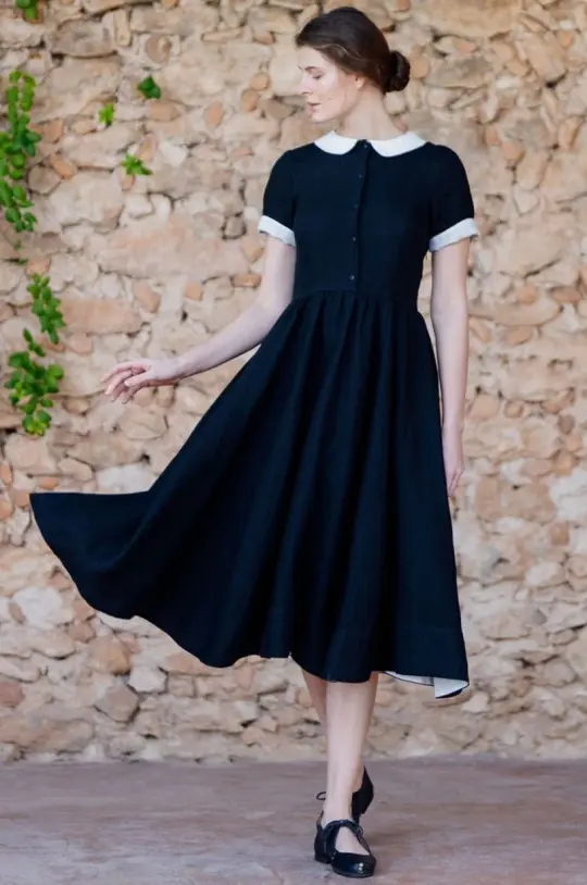Classic – Short Sleeve Peter Pan Collar Linen Dress