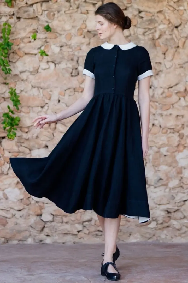 Classic – Short Sleeve Peter Pan Collar Linen Dress
