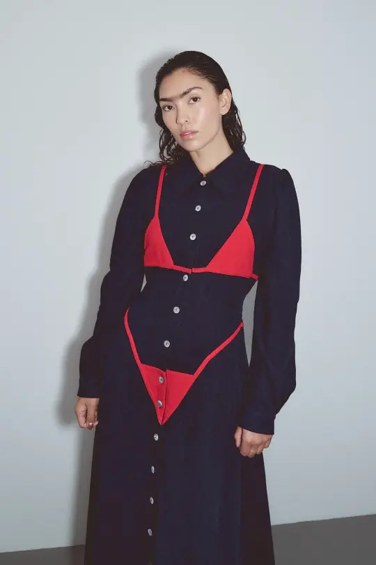 Bikini Bod FLDS Dress Soft Linen Black/Red