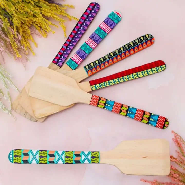 Colorful Hand-Painted Wooden Spatula