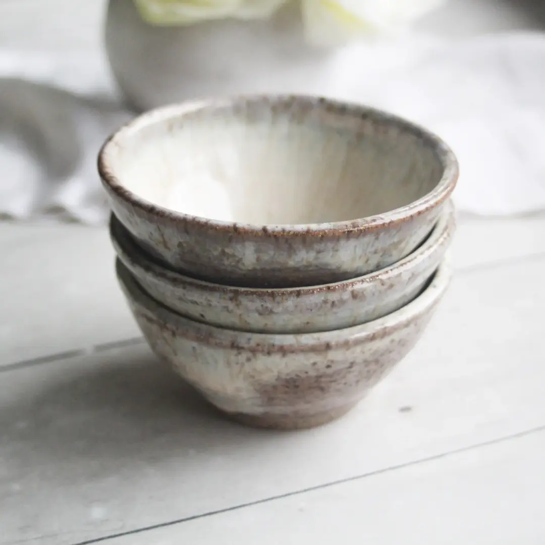 Three Rustic Prep Bowls in Melted Buttercream Glaze, Made in USA