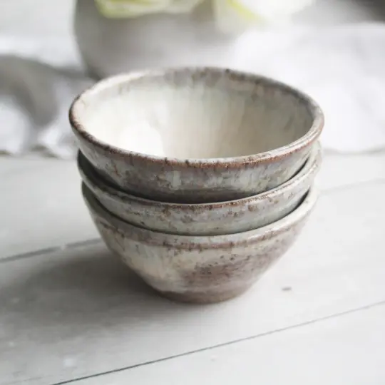 Three Rustic Prep Bowls in Melted Buttercream Glaze, Made in USA