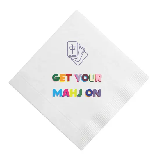 Full Color "Get Your Mahj On" Mahjong Cocktail Napkin