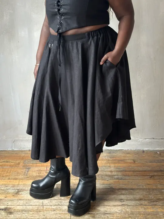 Spring '26: Pastorale Skirt w/Adjustable Hem in Black Linen (In Stock)