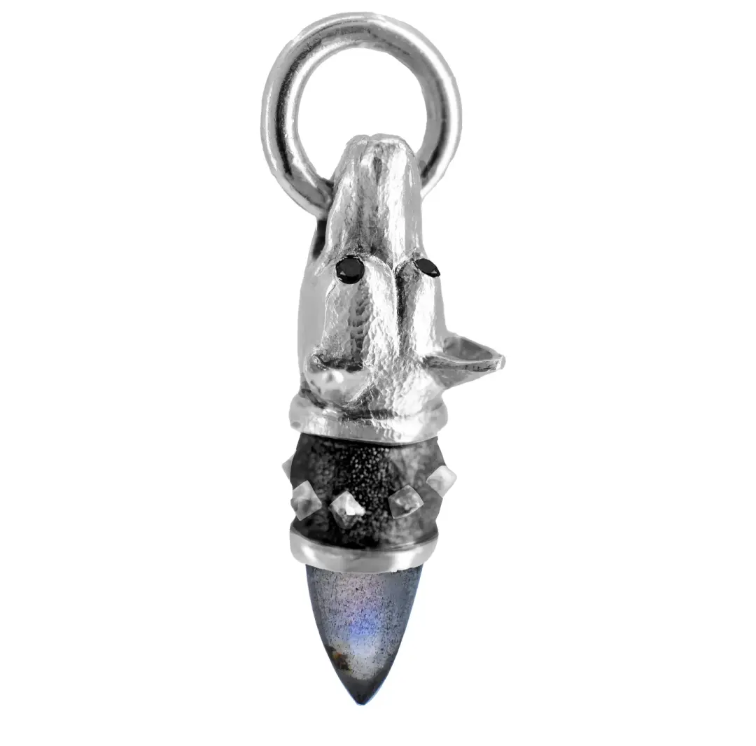 Argente - Watchful Hound Pendant with Labradorite and Black Diamonds