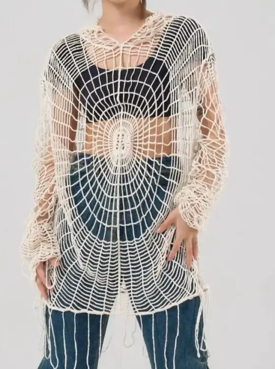 Amnesia Spider Web Crochet Smock Top